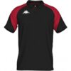 Polo de sport Kappa Lanetto pour homme, noir marine avec empiècements rouge sur les épaules, manches courtes et logo Omini blanc sur la poitrine.