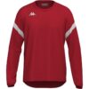 Sweat-shirt Kappa Dolvano rouge pour homme, manches longues, col rond, empiècements blancs sur les épaules et logo Omini blanc sur la poitrine.