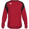 Sweat-shirt de sport Kappa Lido rouge avec empiècements noirs sur les épaules, manches longues, coupe droite.