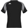 T-shirt en coton Kappa Laccio noir pour homme, design à manches courtes avec empiècements noirs sur les épaules et logo Omini blanc sur la poitrine.