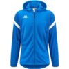 Veste de survêtement Kappa Dolve bleu saphir pour homme, avec capuche, empiècements blancs sur les épaules et logo Omini brodé sur la poitrine.