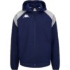 Veste de survêtement Kappa Liantozi bleu marine pour homme, à capuche, avec empiècements gris sur les épaules et logo Omini blanc sur la poitrine.